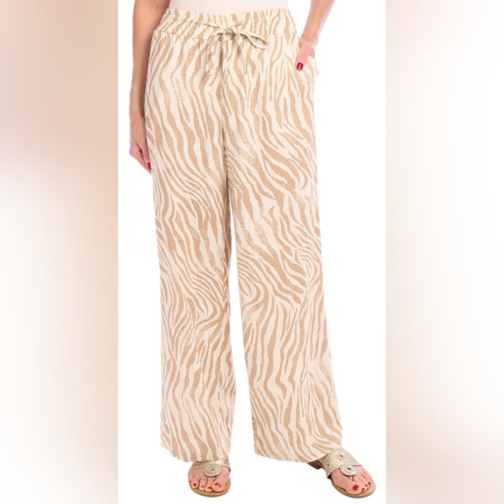 NWT "Blue Sol" Animal Print Linen Blend Pants Sizes 1X and 2X